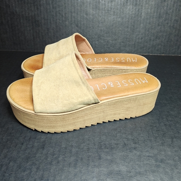 Musse & Cloud Shoes - Musse & Cloud Tan Platform Slide Wedge Suede Women's Shoe Size 7-7.5